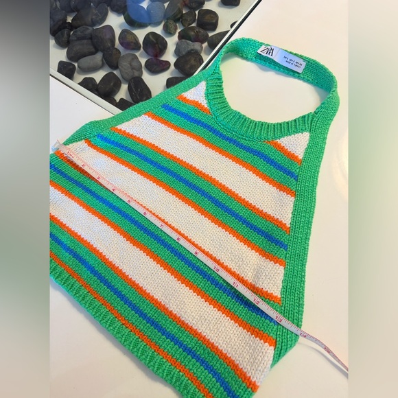 Zara Green and White Knit Fabric Halter top - Picture 3 of 8